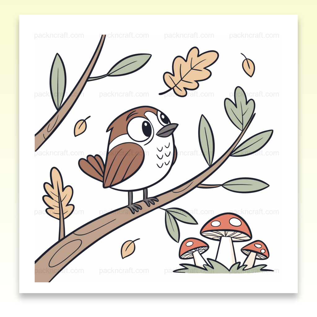 Illustration d'un oiseau curieux sur une branche en automne, pour projets DIY.