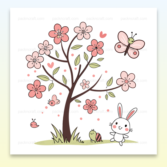 Illustration vectorielle de lapin joueur au printemps, utilisable en papeterie et décoration.