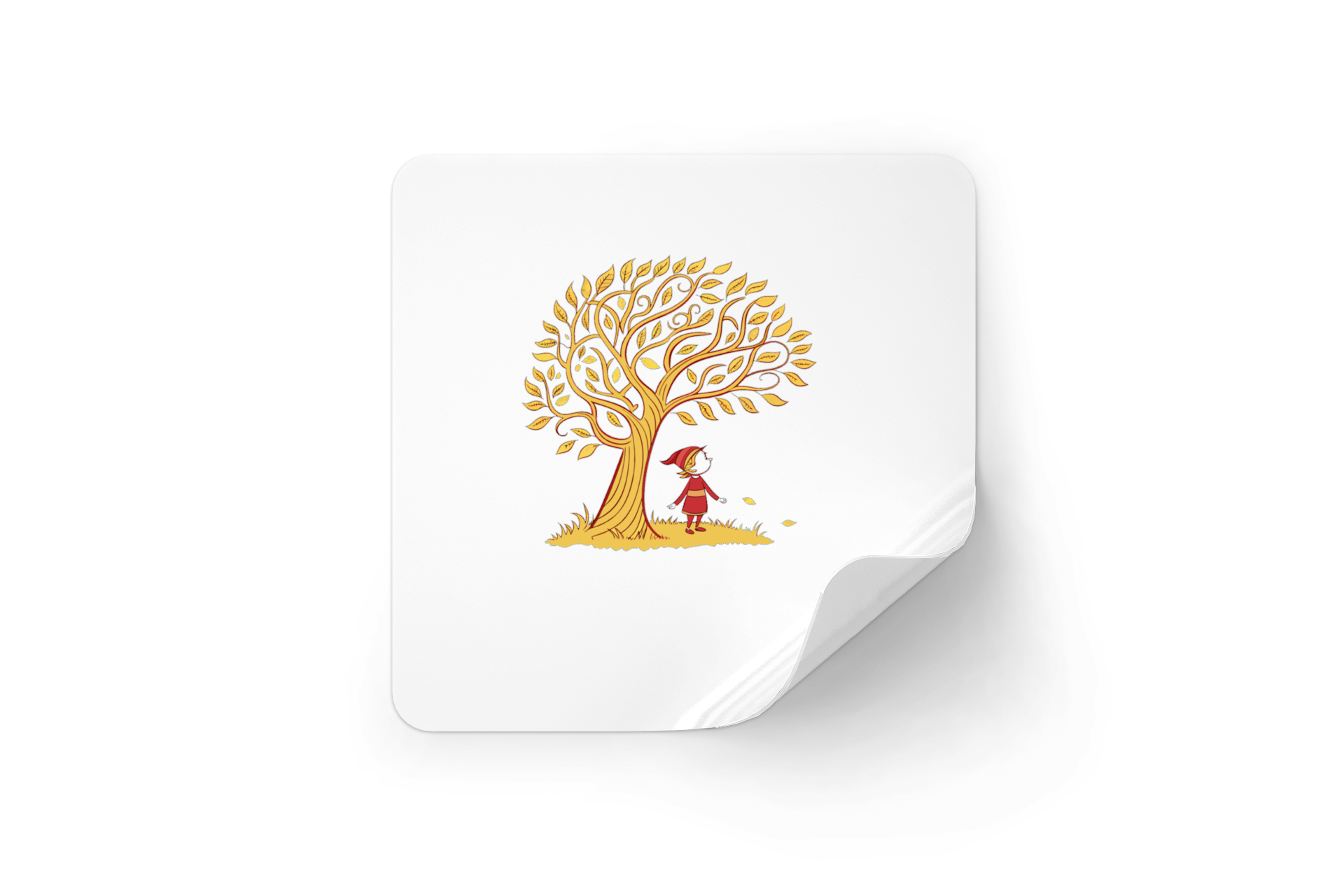 Sticker décoratif avec scène automnale, enfant rêveur sous arbre captivant
