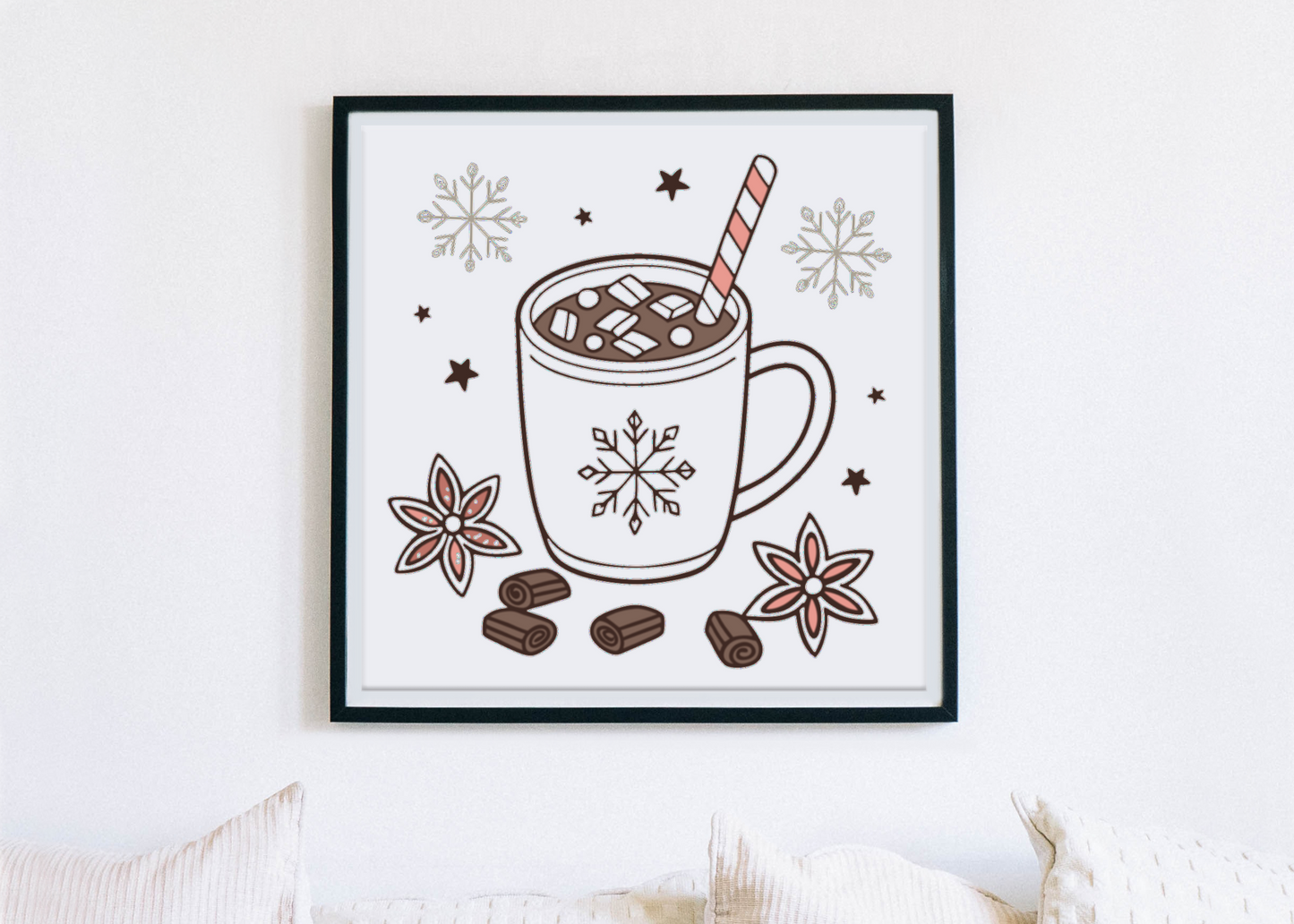 Cadre affichant un motif festif de chocolat chaud dans un style amusant et hivernal