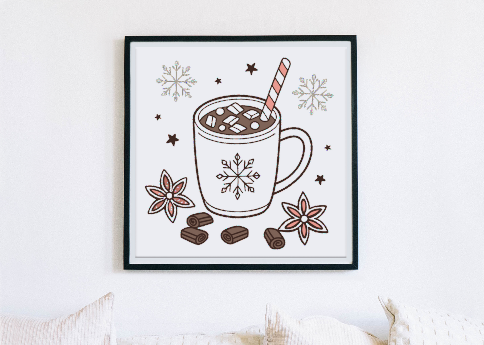 Cadre affichant un motif festif de chocolat chaud dans un style amusant et hivernal