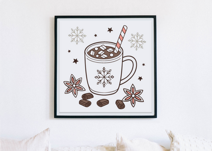 Cadre affichant un motif festif de chocolat chaud dans un style amusant et hivernal