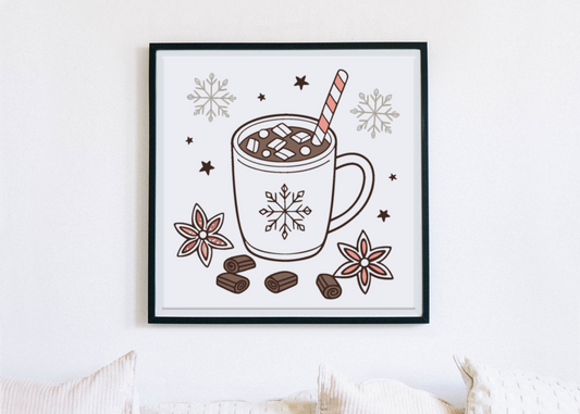 Cadre affichant un motif festif de chocolat chaud dans un style amusant et hivernal