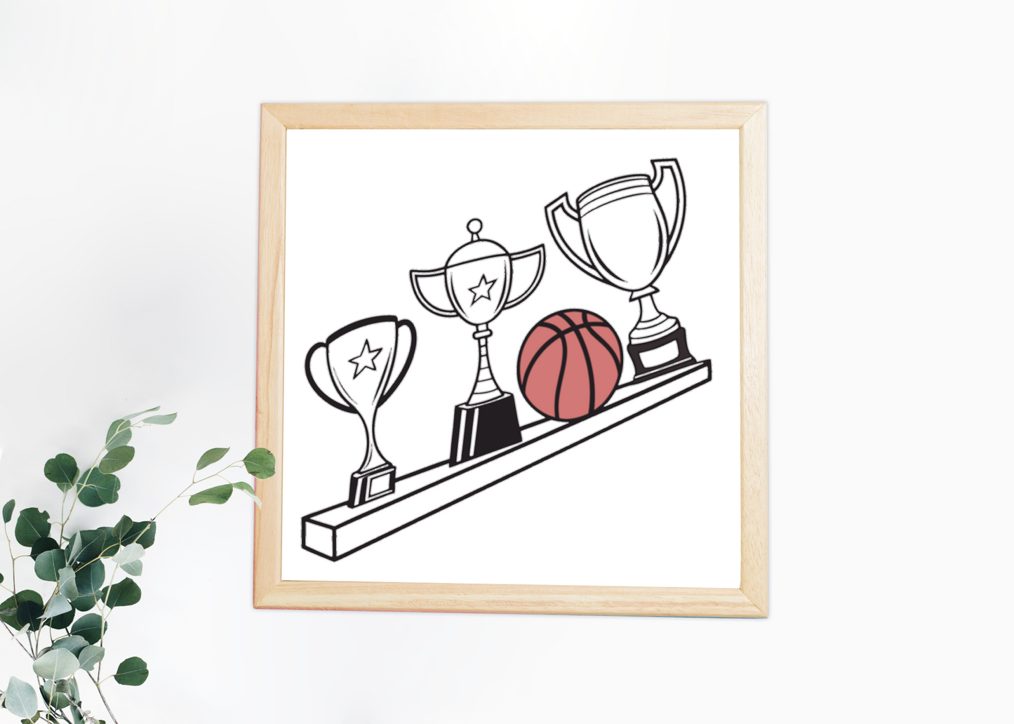 Cadre sportif avec icône vectorielle de trophées et ballon de basket