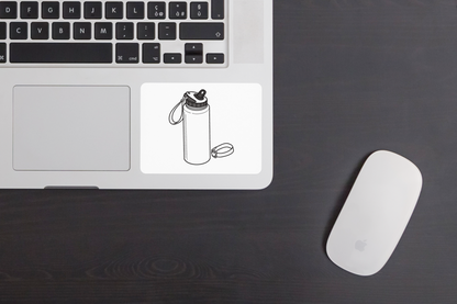 Sticker autour d'une gourde monochrome sport et aventure dynamique et captivant