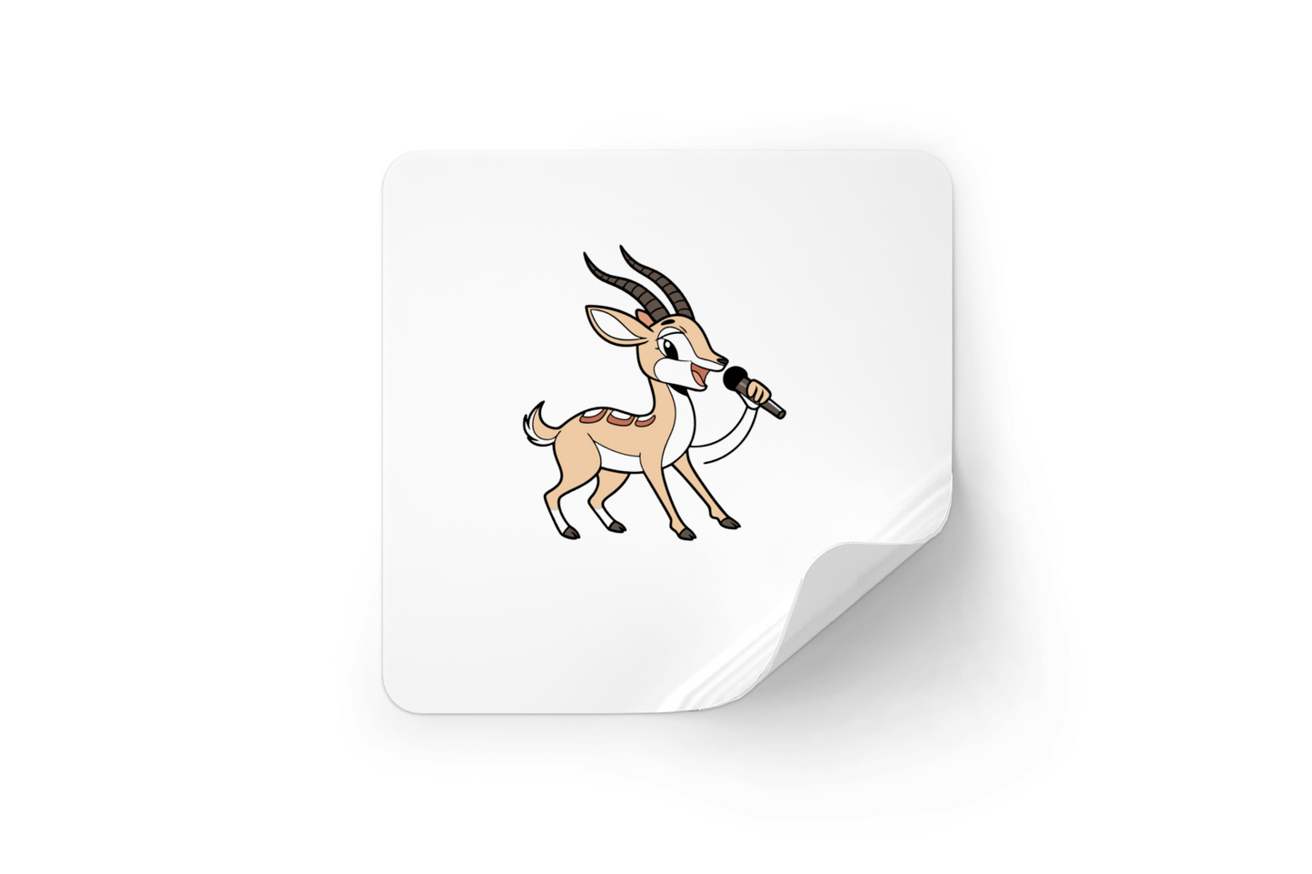 Sticker représentant une gazelle en cartoon au thème musical avec une note souriante