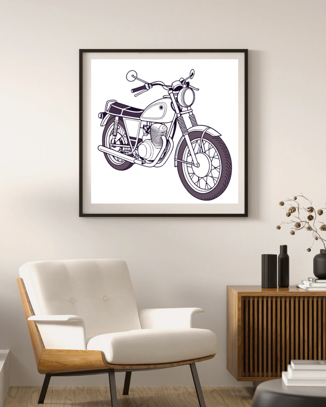 Cadre artistique classique Yamaha XS650 1969, idéale pour affiches.