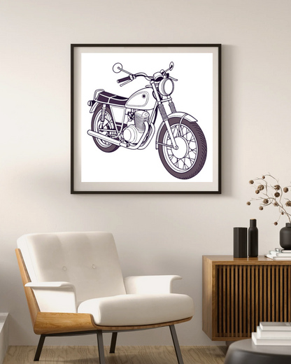 Cadre artistique classique Yamaha XS650 1969, idéale pour affiches.
