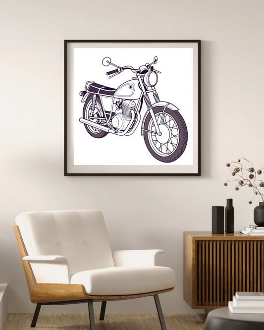 Cadre artistique classique Yamaha XS650 1969, idéale pour affiches.