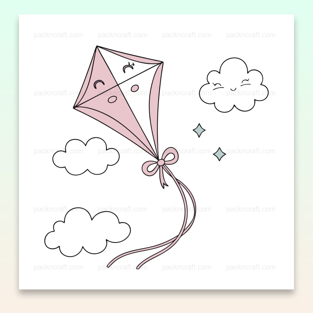 Illustration d'un cerf-volant joyeux en style pastel, pour projets DIY et éducatifs.