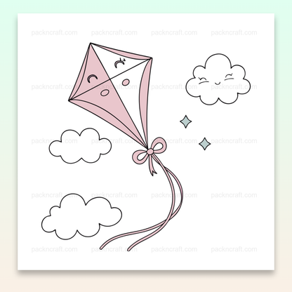 Illustration d'un cerf-volant joyeux en style pastel, pour projets DIY et éducatifs.