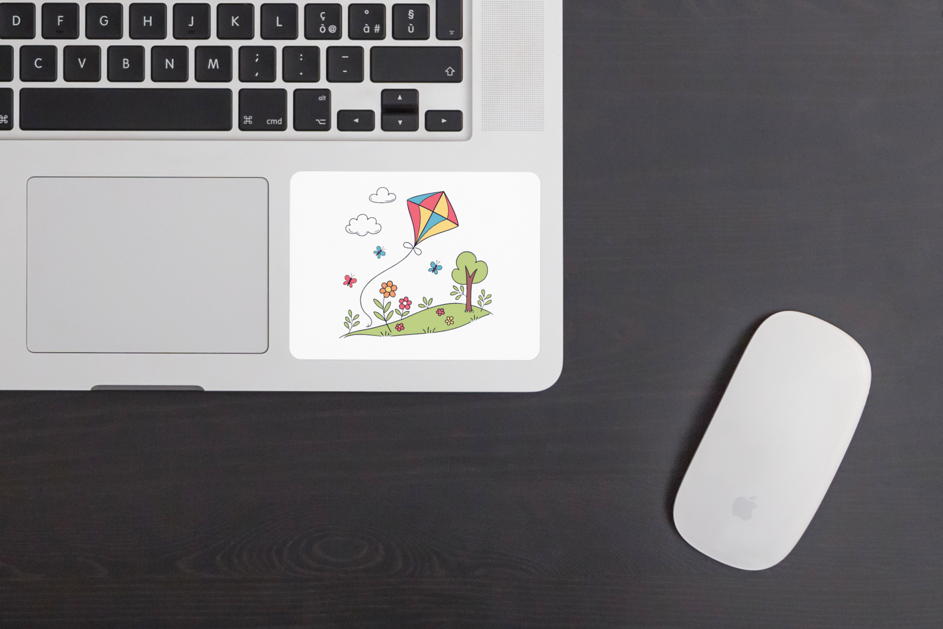 Sticker au design doodle montrant un cerf-volant coloré virevoltant joyeusement