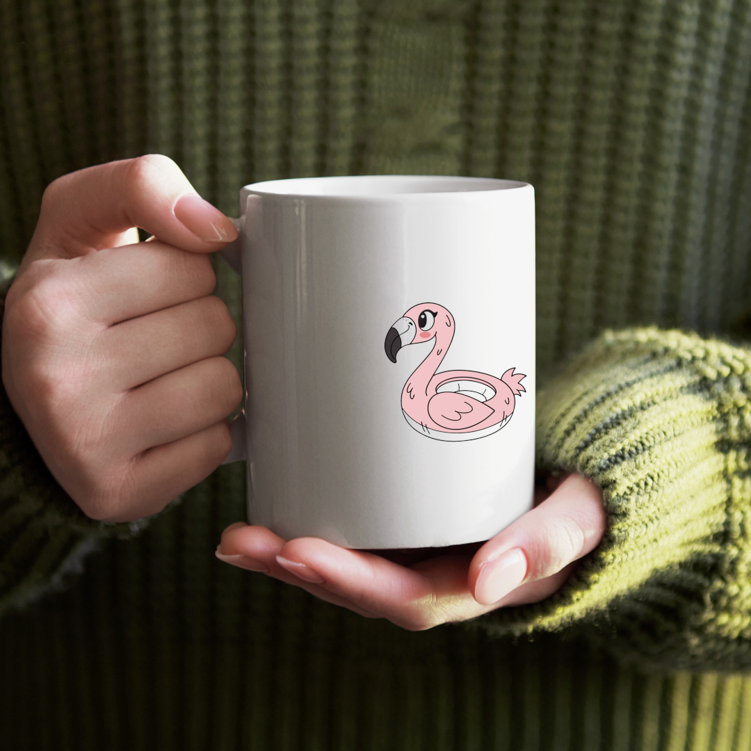 Mug estival avec un flamant rose cartoon détendu style vibrant et coloré