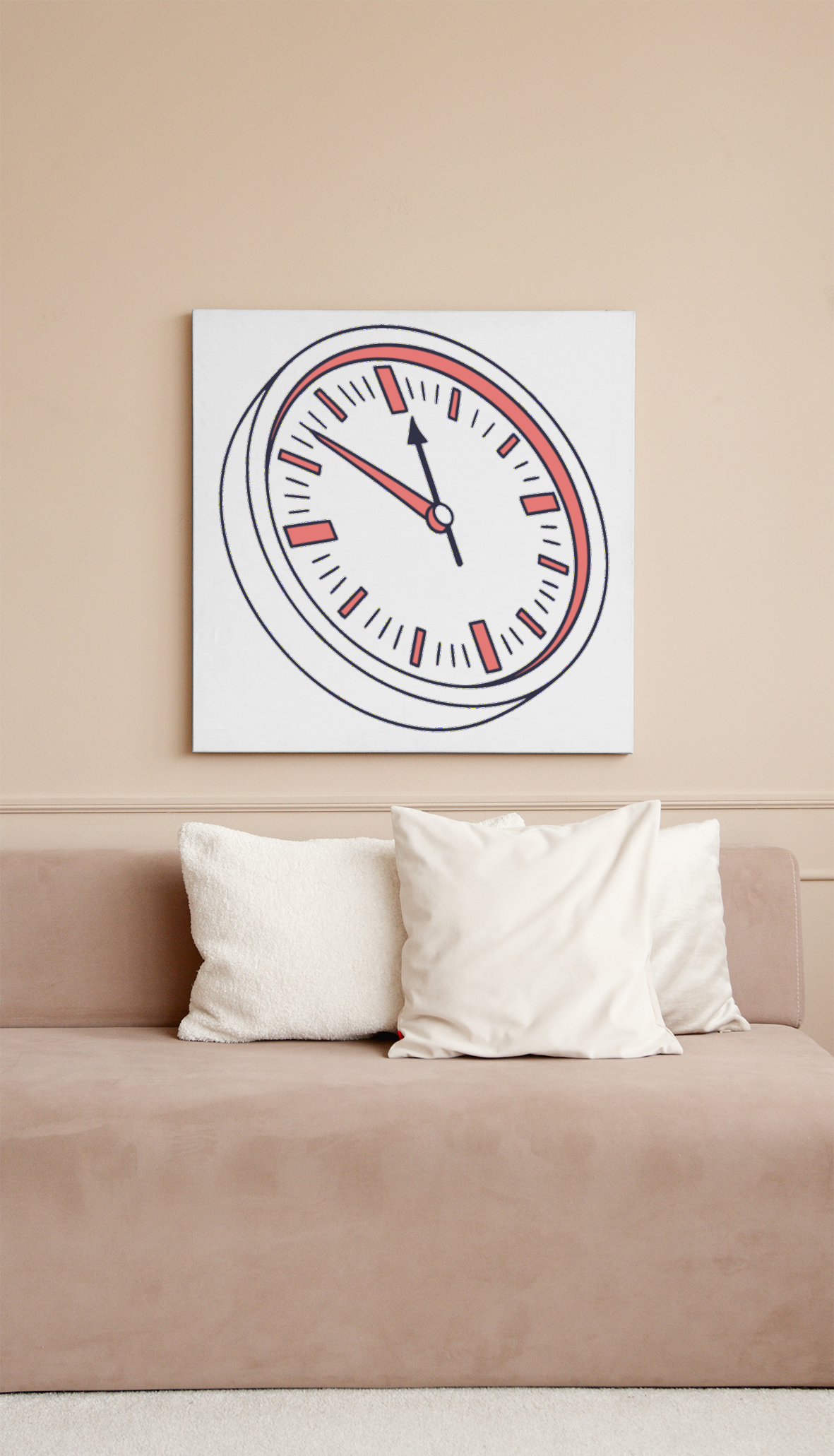 Cadre avec horloge stylisée doodle, design moderne et minimaliste