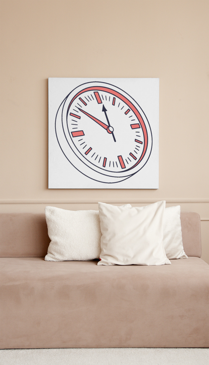 Cadre avec horloge stylisée doodle, design moderne et minimaliste