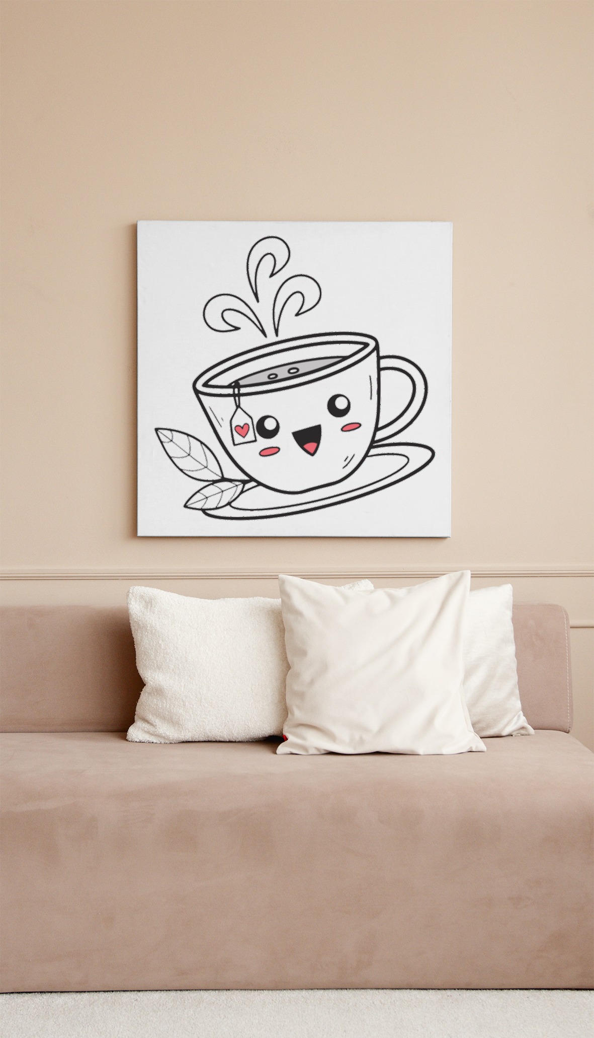 Cadre mignon affichant une tasse joyeuse éclaboussant sur fond pastel