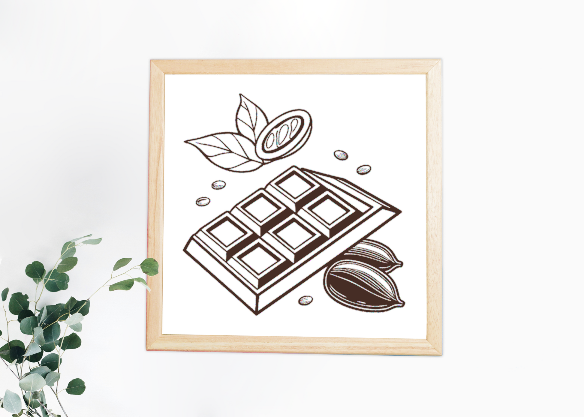 Cadre décoratif avec tablette de chocolat gourmande style flat design, art mural