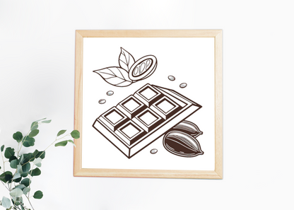 Cadre décoratif avec tablette de chocolat gourmande style flat design, art mural