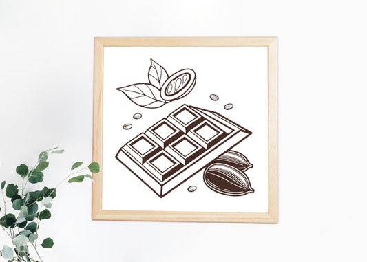 Cadre décoratif avec tablette de chocolat gourmande style flat design, art mural