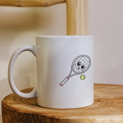 Mug avec raquette joyeuse et balle ludique pour amateurs de sport amusant