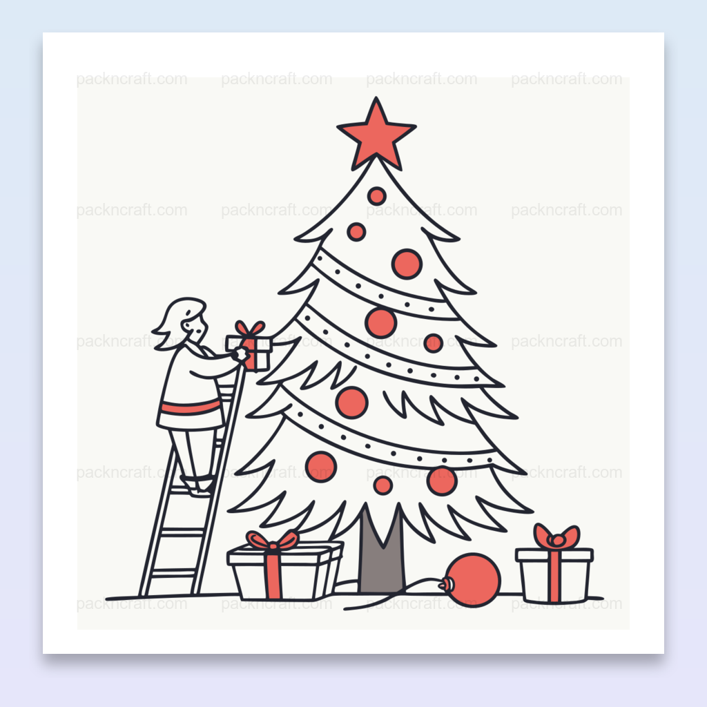 Illustration festive de sapin de Noël décoré, idéale pour décorations DIY et papeterie.