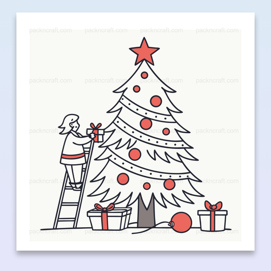 Illustration festive de sapin de Noël décoré, idéale pour décorations DIY et papeterie.