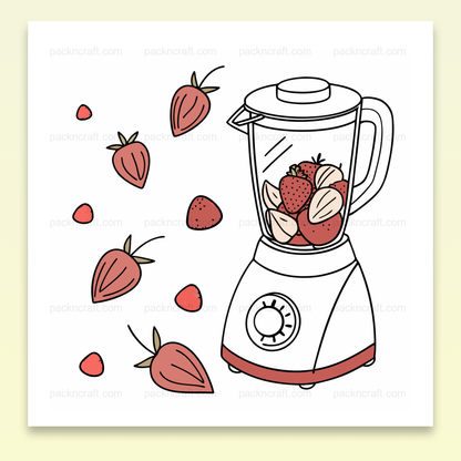 Illustration minimaliste d'un blender avec fraises fraîches pour projets créatifs.