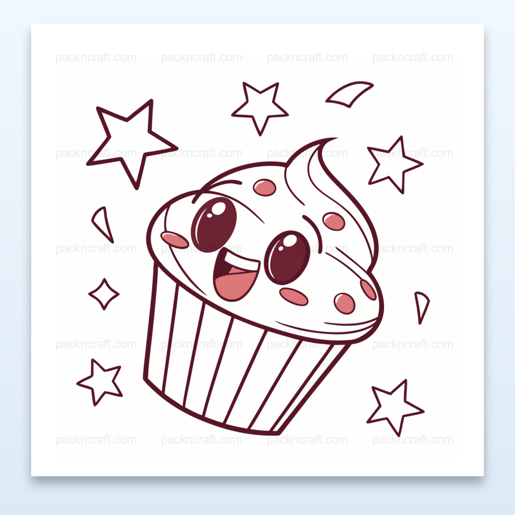Illustration kawaii d'un cupcake joyeux en style vectoriel pour fêtes.