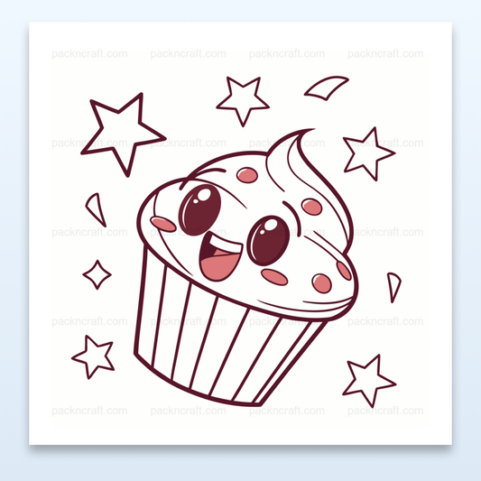 Illustration kawaii d'un cupcake joyeux en style vectoriel pour fêtes.