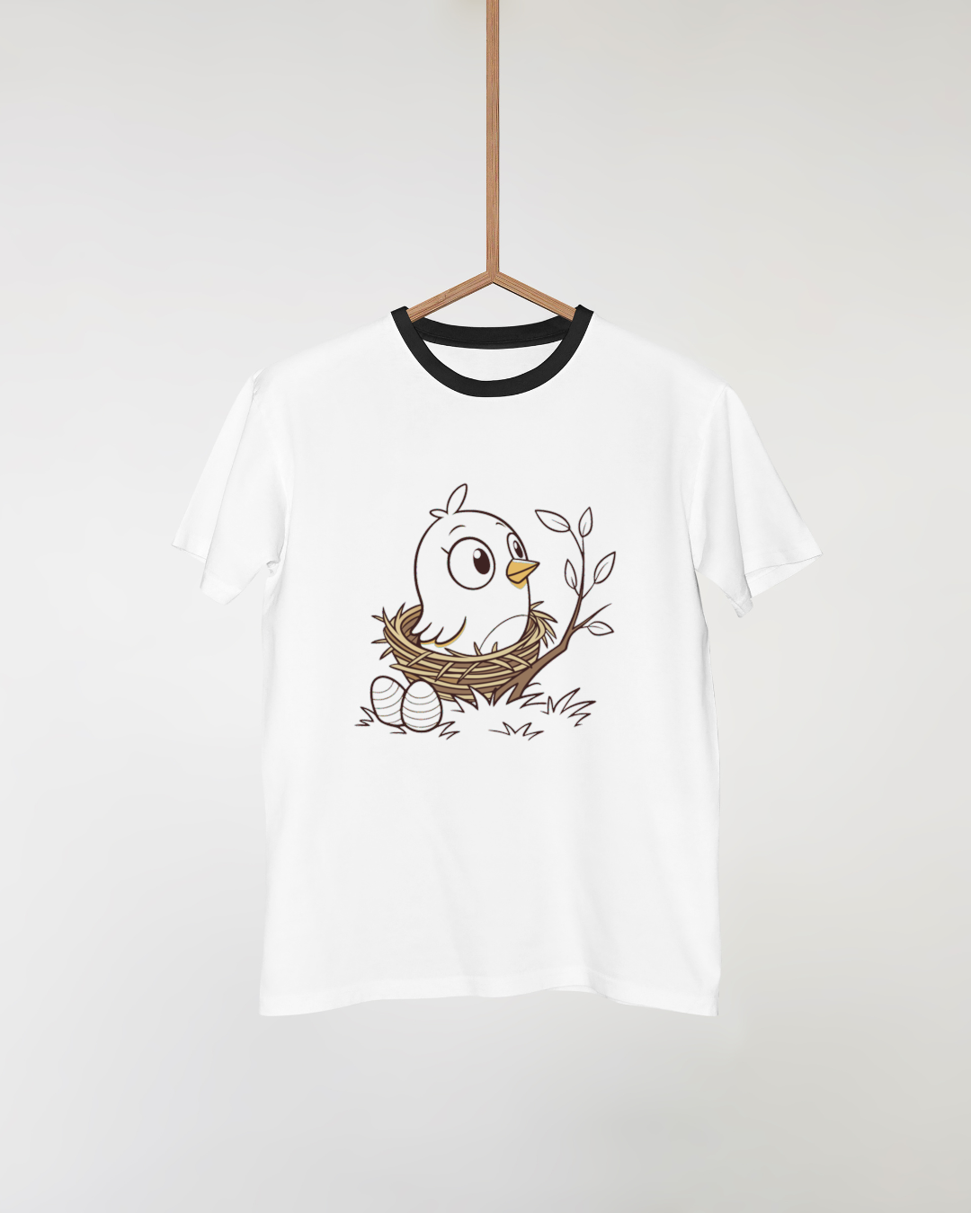 T-shirt amusant avec dessin d'un oisillon curieux dans son nid pour le printemps