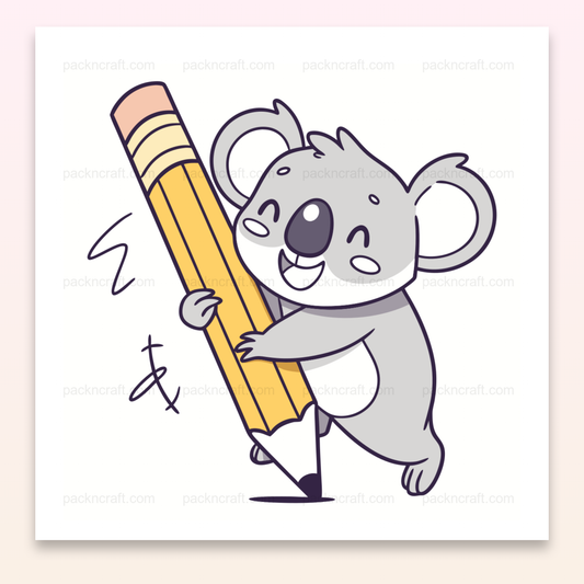 Koala joyeux avec un crayon géant, illustration vectorielle pour projets éducatifs et créatifs