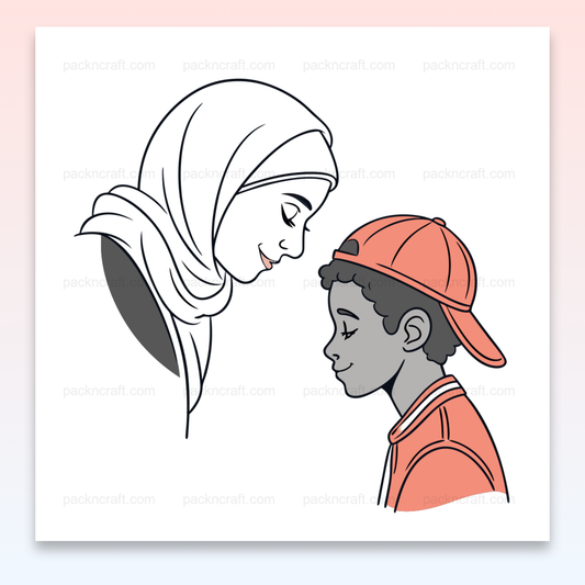 Illustration de tendresse partagée entre deux personnages, idéale pour projets créatifs.