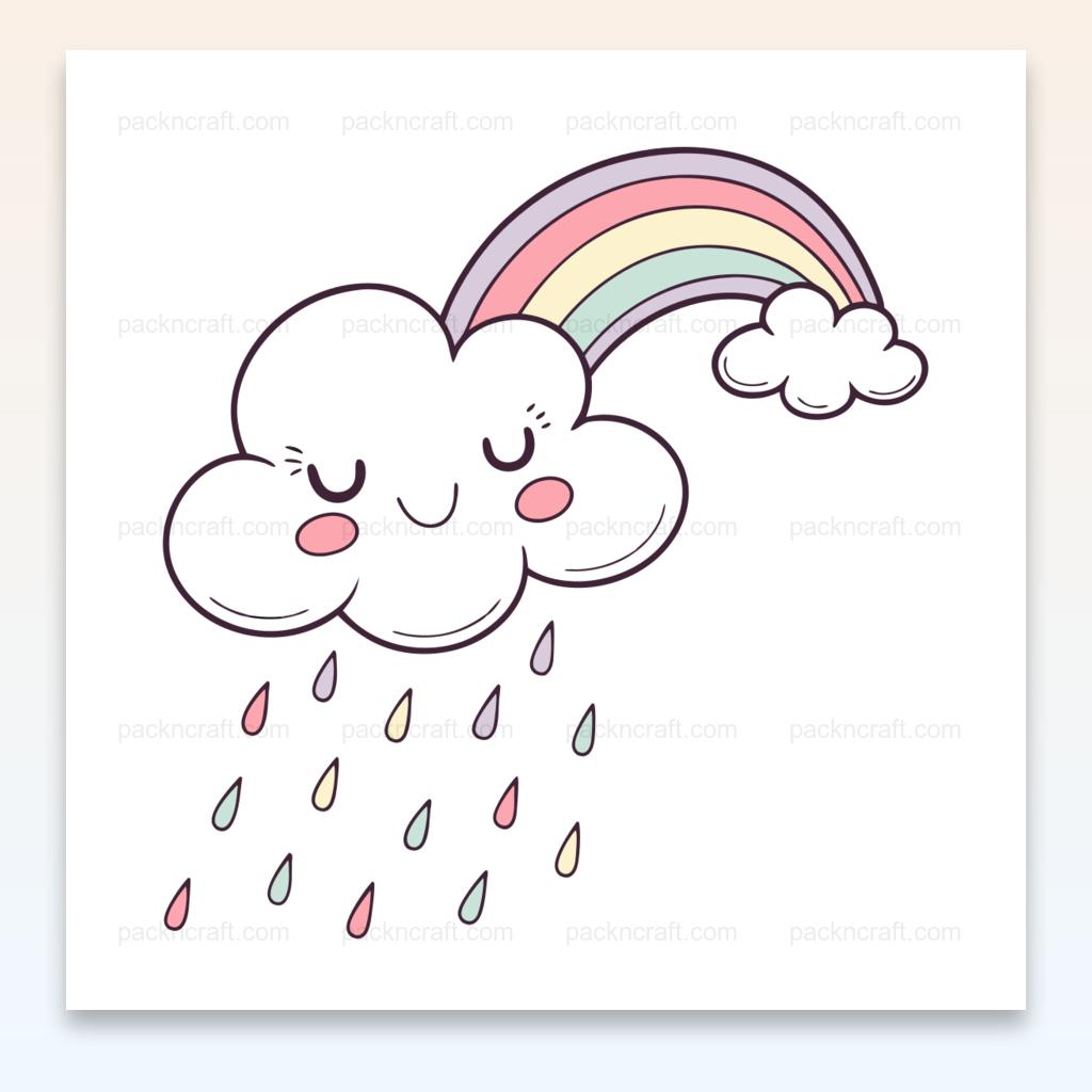 Illustration kawaii de nuage rieur avec arc-en-ciel pastel, usage pour déco et papeterie