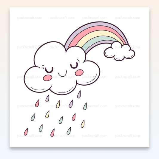 Illustration kawaii de nuage rieur avec arc-en-ciel pastel, usage pour déco et papeterie