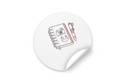 Sticker créatif pastel avec appareil photo stylisé, idéal pour papeterie kawaii