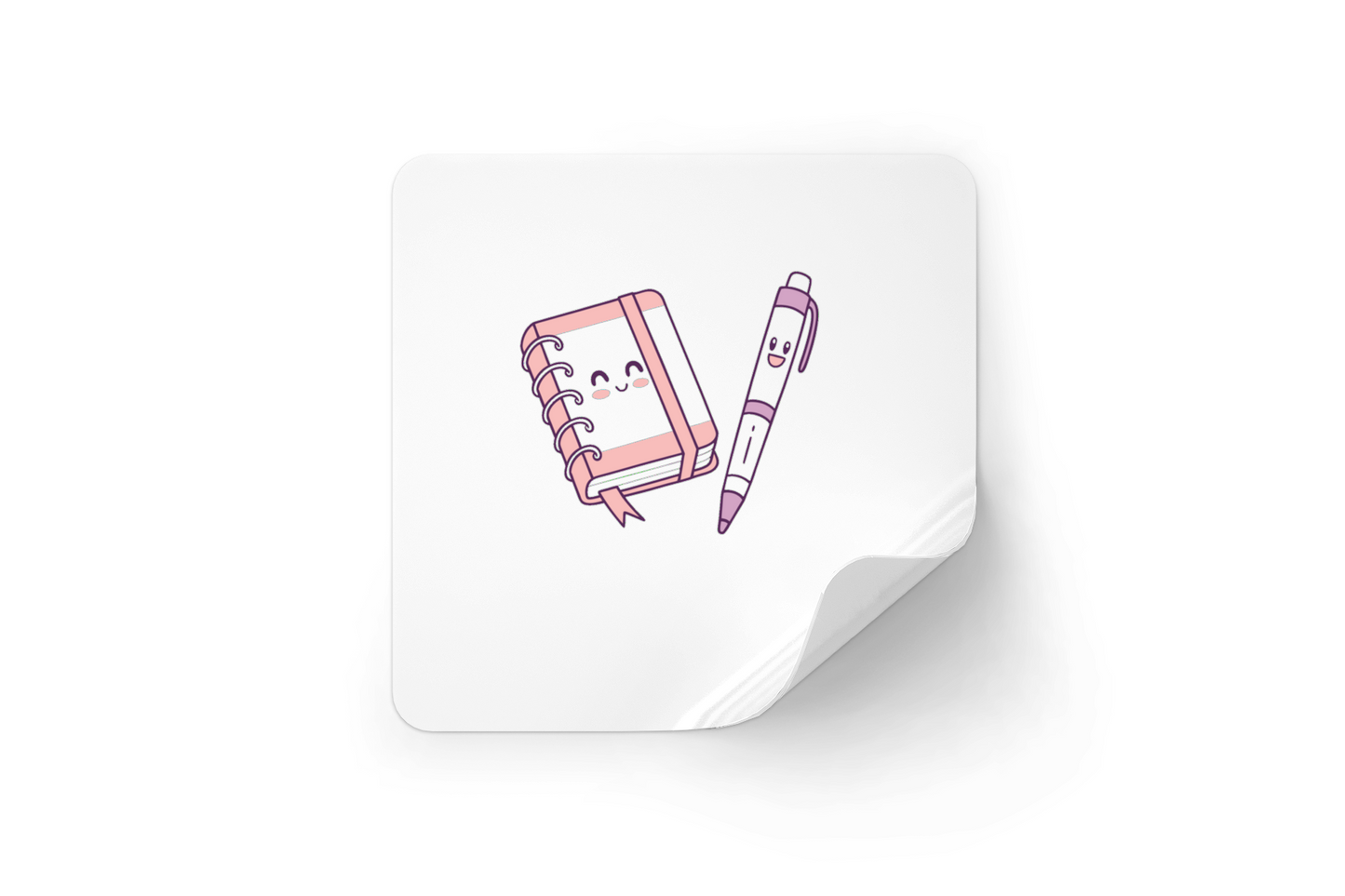 Sticker décoratif pastel avec carnet et stylo, idéal pour un style créatif