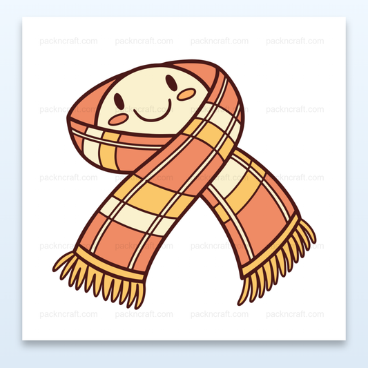 Illustration d'écharpe souriante en style kawaii, utilisation DIY et déco.