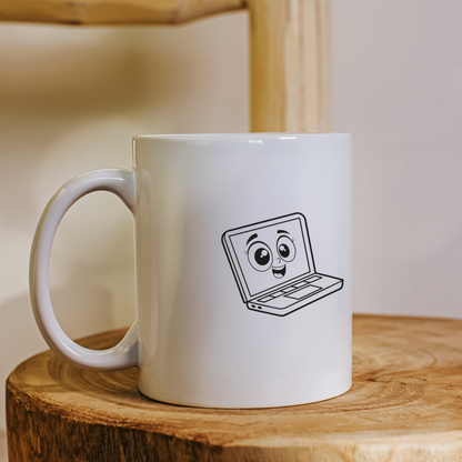 Mug avec motif minimaliste d'un laptop souriant pour un design créatif et unique
