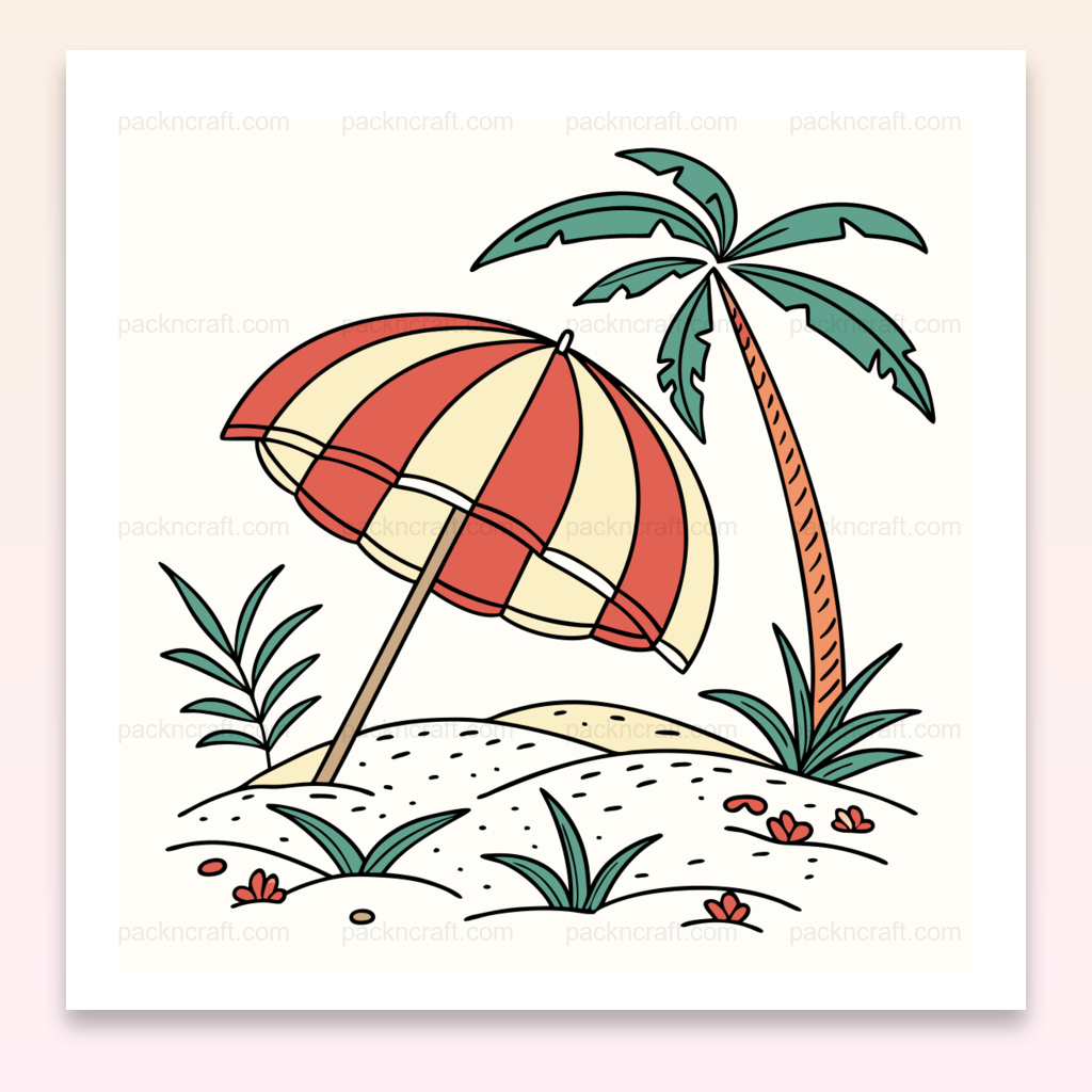 Illustration parasol sur plage vintage, fichier SVG imprimable.