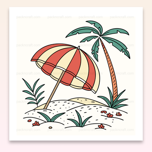 Illustration parasol sur plage vintage, fichier SVG imprimable.