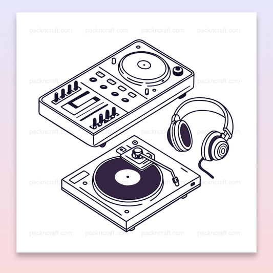 Platines DJ numériques avec casque, parfait pour un événement musical, Sticker de platine DJ pour personnalisation et décoration, Motif de platine DJ sur une tasse pour un cadeau unique, Design platine DJ sur t-shirt pour les amateurs de musique, Cadre artistiquement stylisé avec platines DJ pour décoration murale