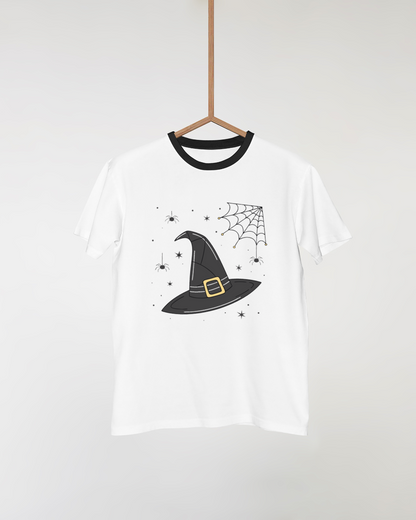 T-shirt avec doodle Halloween chapeau de sorcière et toile d'araignée
