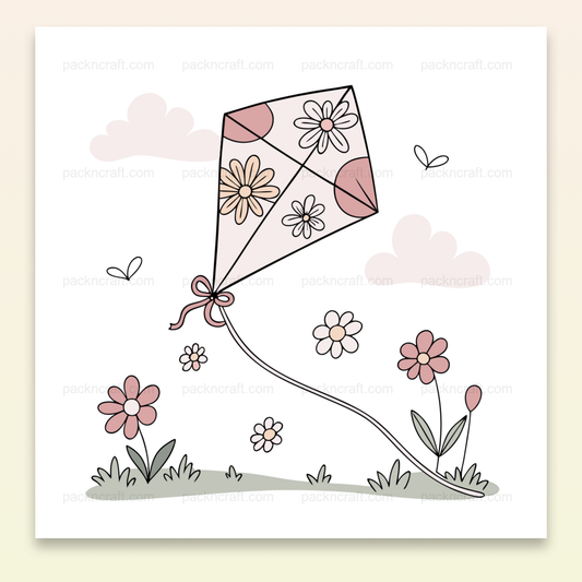 Illustration vectorielle de cerf-volant fleuri printanier en style pastel, idéal pour DIY et déco.