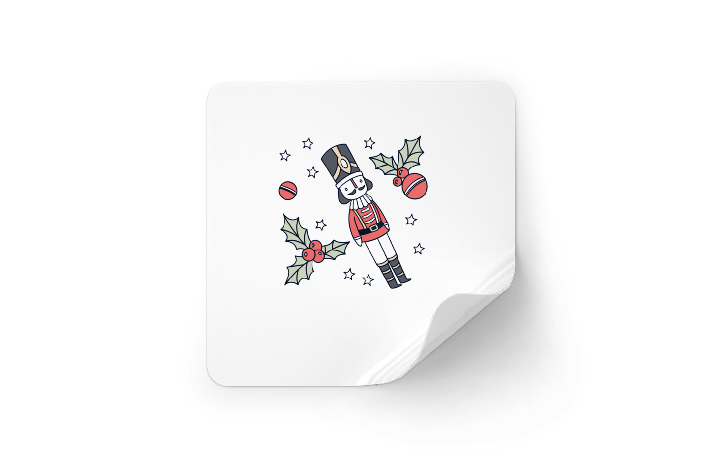 Sticker avec un joyeux soldat Casse-Noisette dans un style vintage et festif