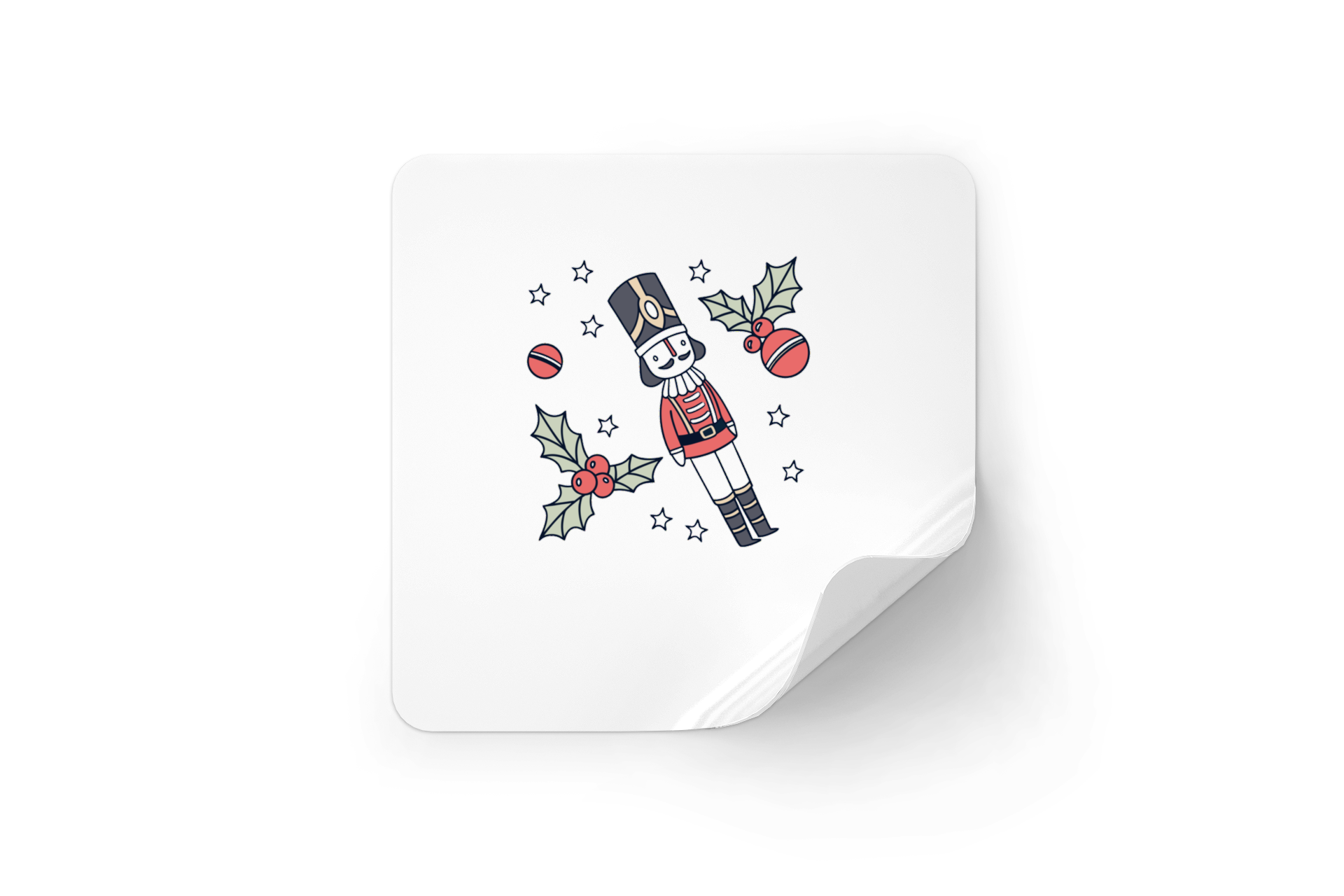 Sticker avec un joyeux soldat Casse-Noisette dans un style vintage et festif