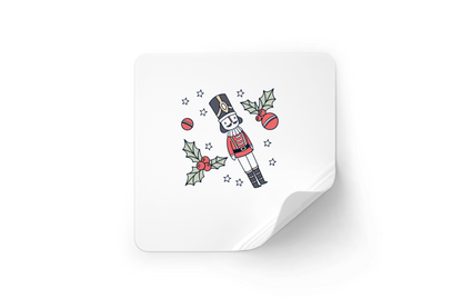 Sticker avec un joyeux soldat Casse-Noisette dans un style vintage et festif