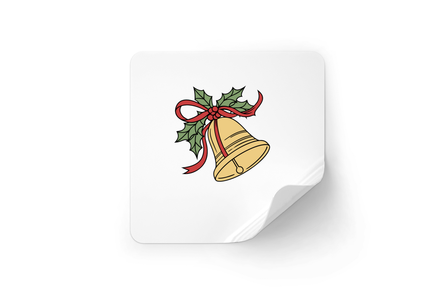 Sticker festif représentant une cloche de Noël sur fond hivernal