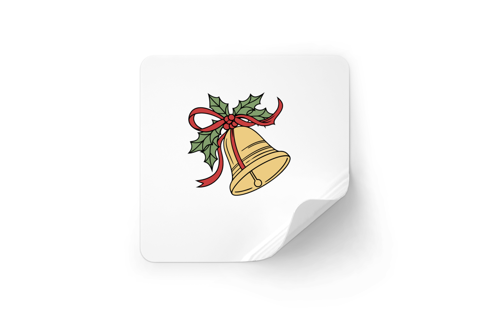 Sticker festif représentant une cloche de Noël sur fond hivernal