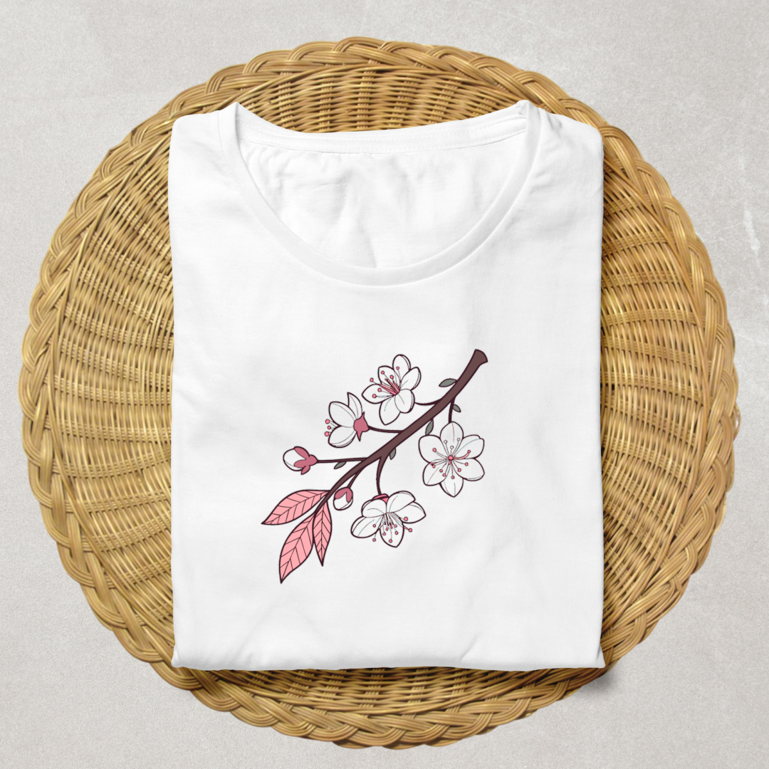 T-shirt imprimé avec fleurs de cerisier en éclosion dans un style printanier élégant