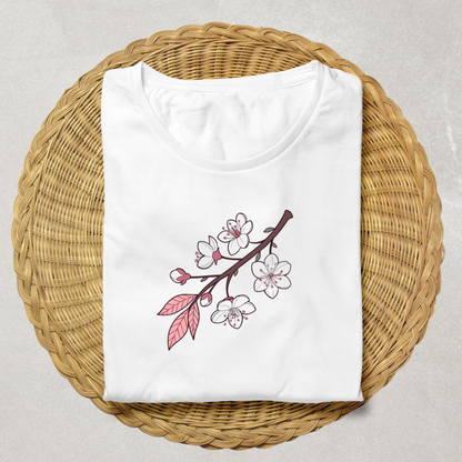 T-shirt imprimé avec fleurs de cerisier en éclosion dans un style printanier élégant